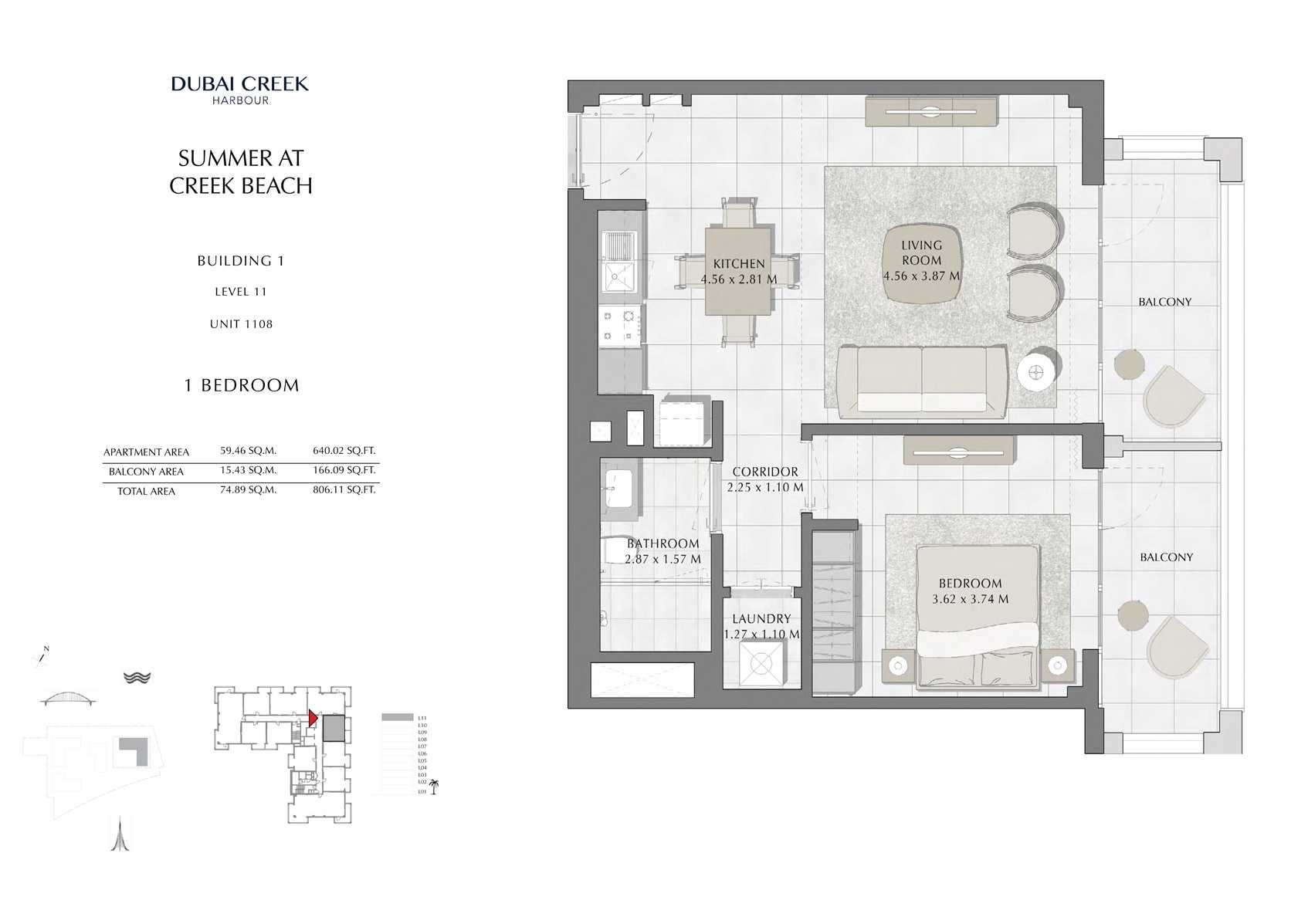 1 Br Building 1 Level 11 Unit 1108, Size 806 Sq Ft
